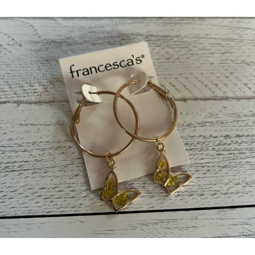 Francesca’s Gold butterfly hoop earrings new